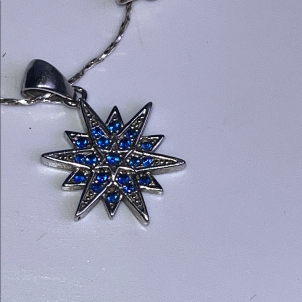 Elegant 925 Silver & Iolite Star Starburst Bethlehem Star Pendant Necklace